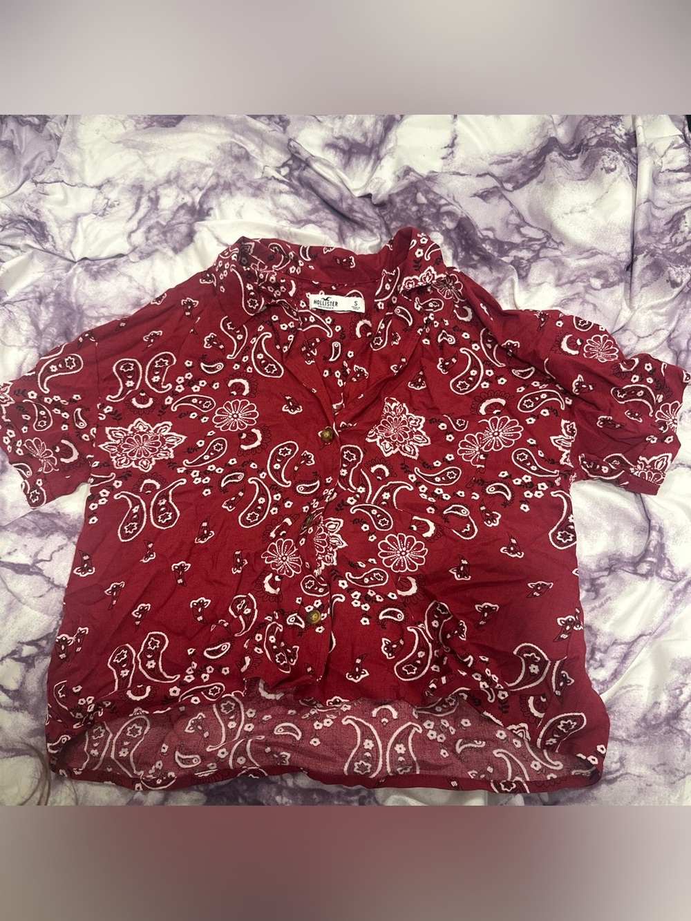 Hollister Red Bandana Print Button-Front Top